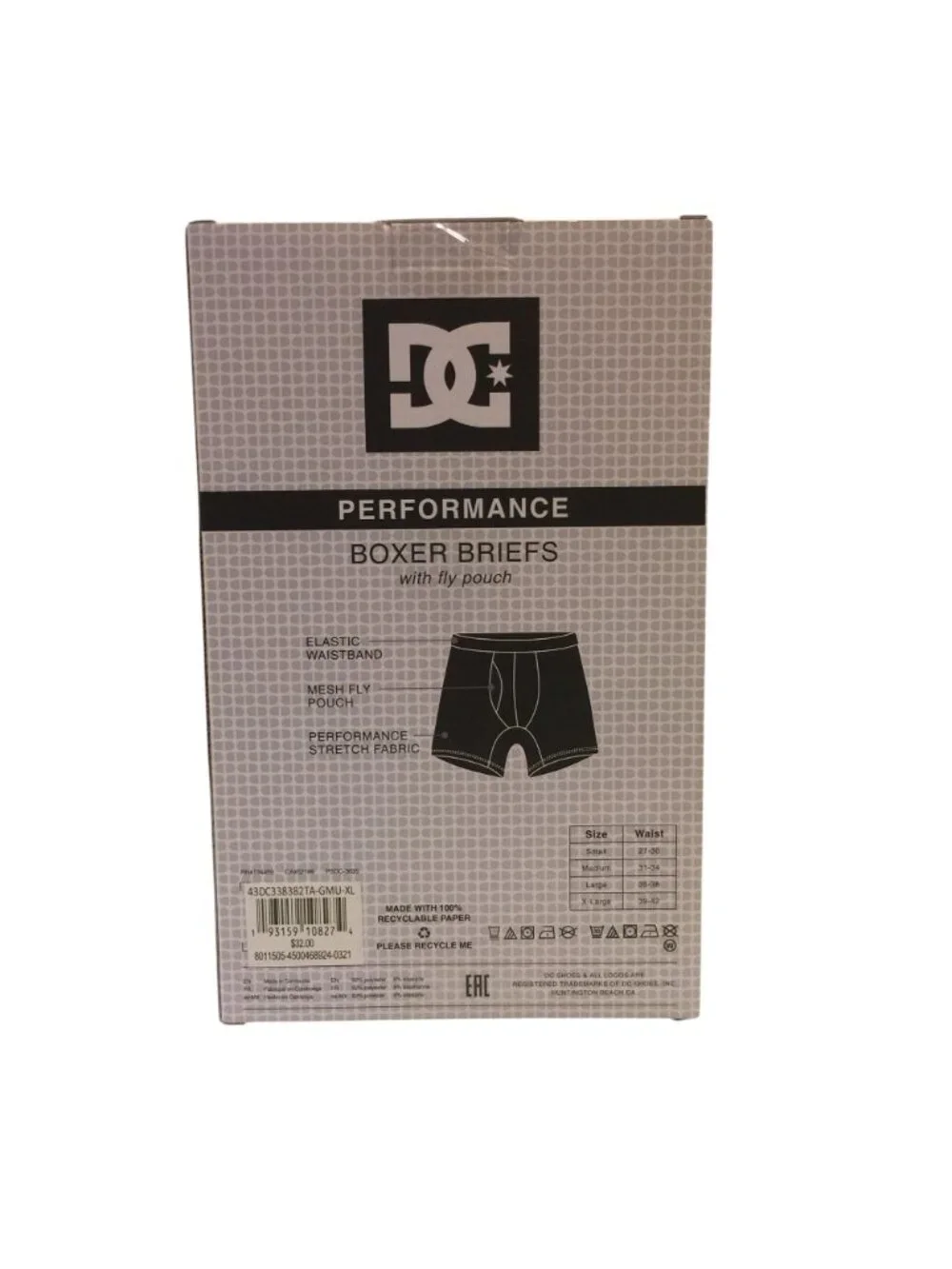 DC Men's Performance Boxer Briefs with Fly Pouch Size XL Gray Black Camo